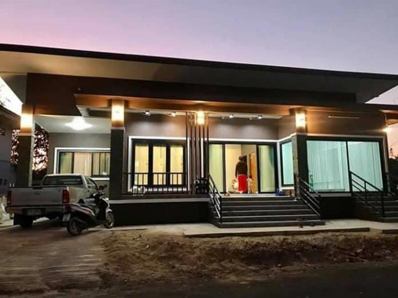 แบบบ้านชั้นเดียวยกพื้น 3 ห้องนอน 2 ห้องน้ำ