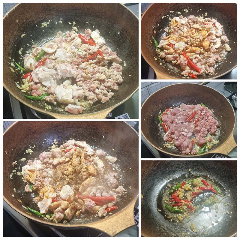 ผัดกะเพราหมู ใส่วุ้นเส้น กับไข่เจียวหมูสับ