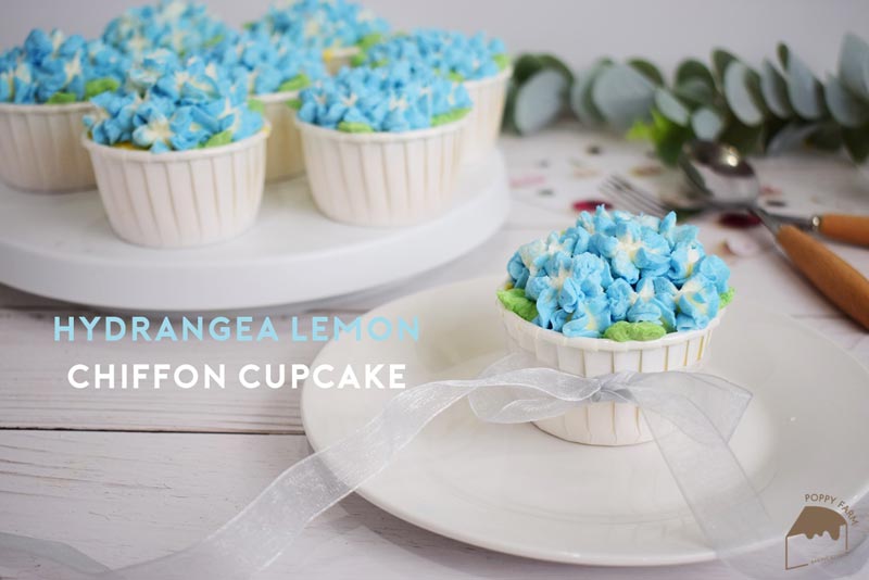 คัพเค้กไฮเดรนเยียสีฟ้า