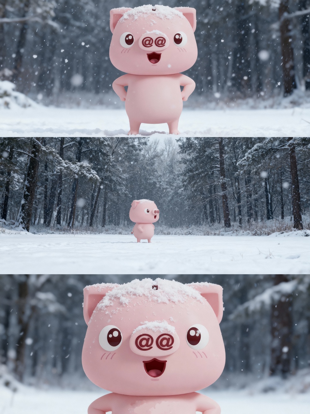 หมูในวิวหิมะ