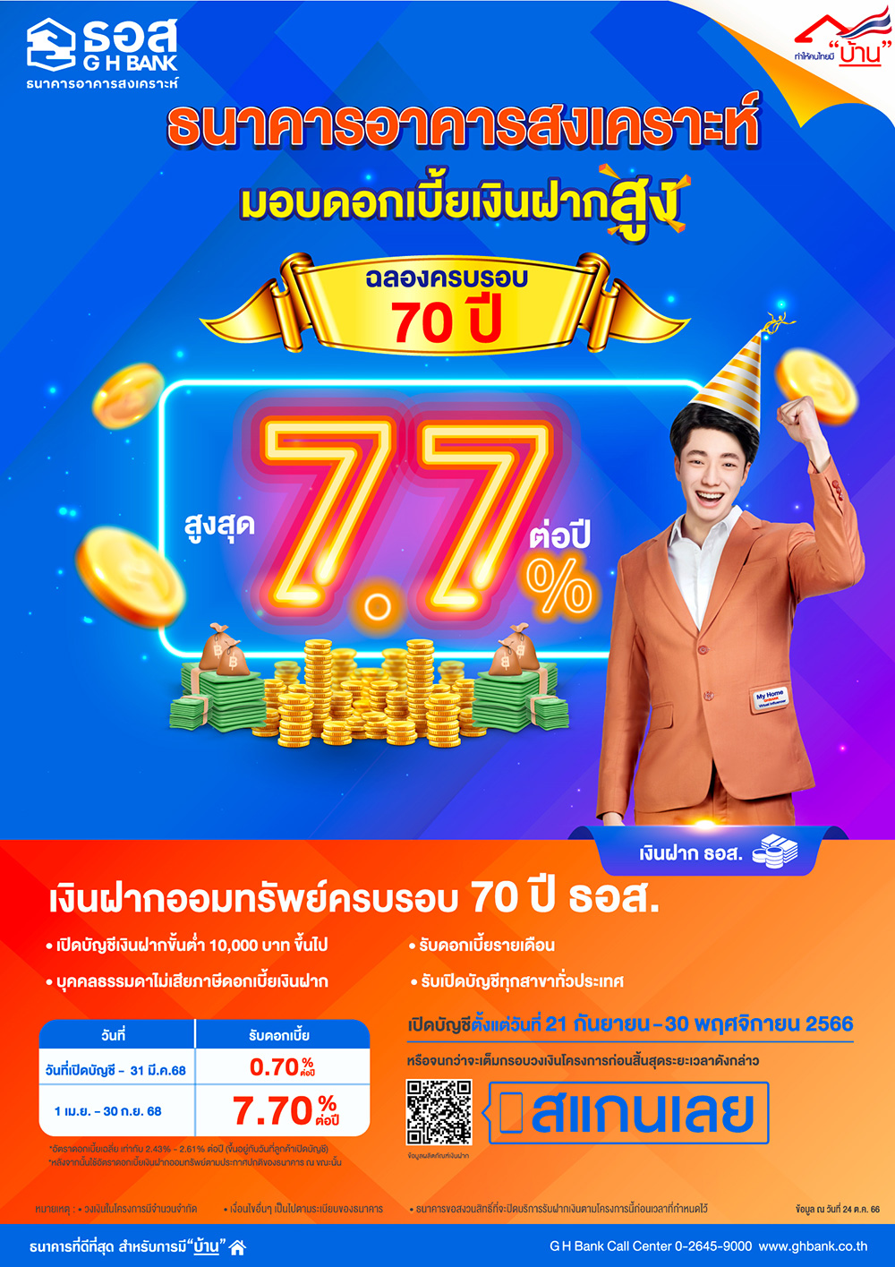 เงินฝากออมทรัพย์ครบรอบ 70 ปี ธอส.