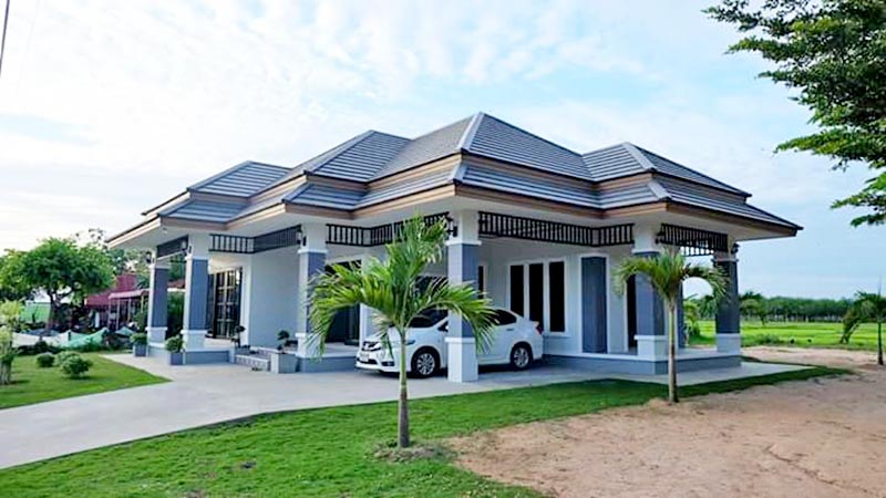 แบบบ้านชั้นเดียว 3 ห้องนอน 2 ห้องน้ำ มีสวนหน้าบ้าน