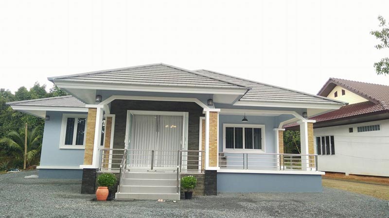 แบบบ้านชั้นเดียว 3 ห้องนอน 2 ห้องน้ำ หลังคาทรงปั้นหยา