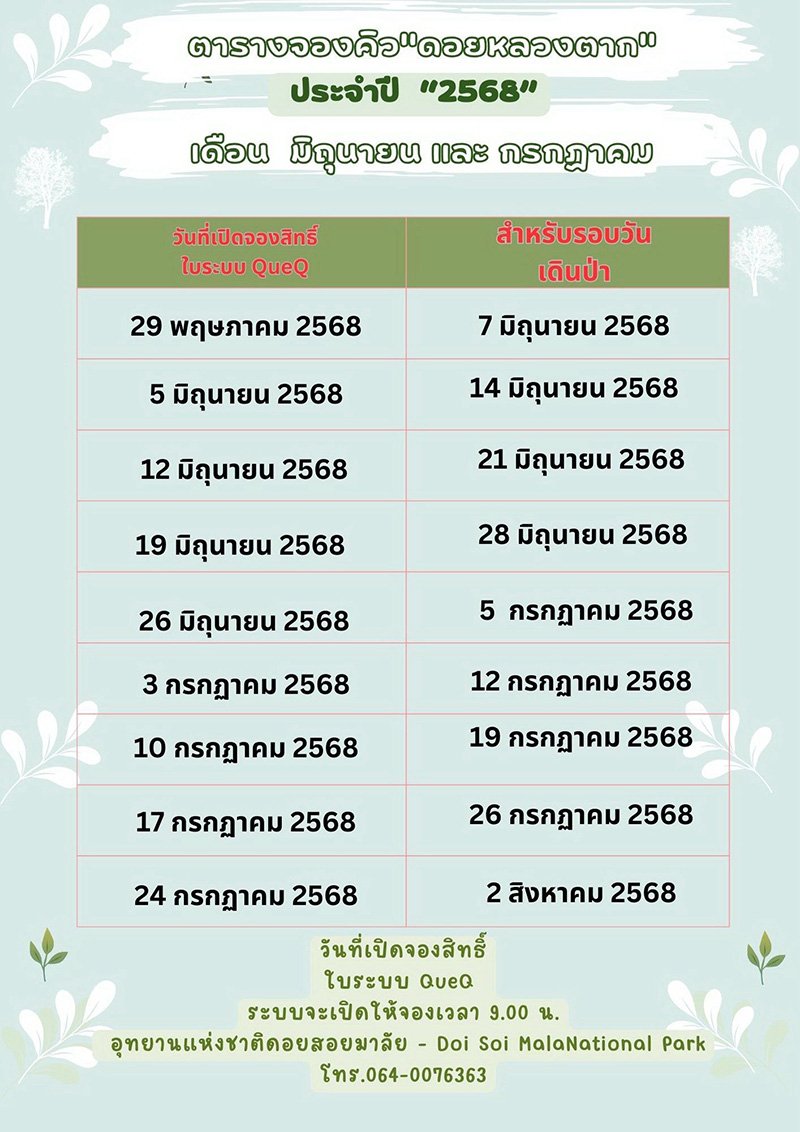 ดอยหลวงตาก 2568 ตารางจองขึ้นเขา