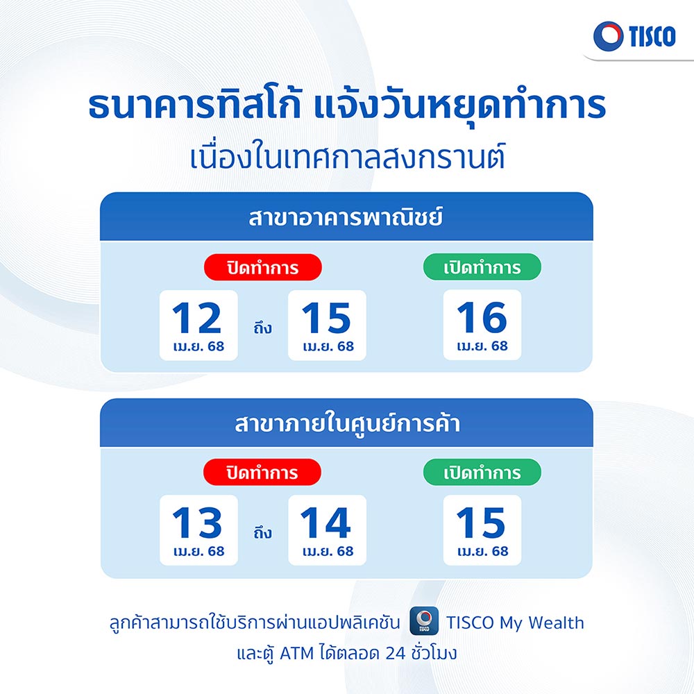 สงกรานต์ธนาคารปิดไหม tisco