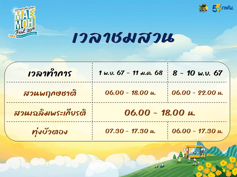 เทศกาลท่องเที่ยวแม่เมาะ 2567 เวลาเปิด-ปิด สวน