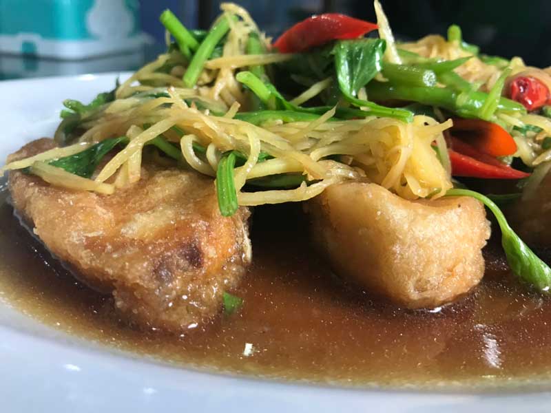 ปลากระพงผัดขึ้นฉ่าย