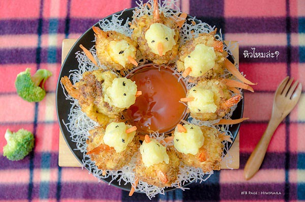 กุ้งชุบแป้งทอดรังนก