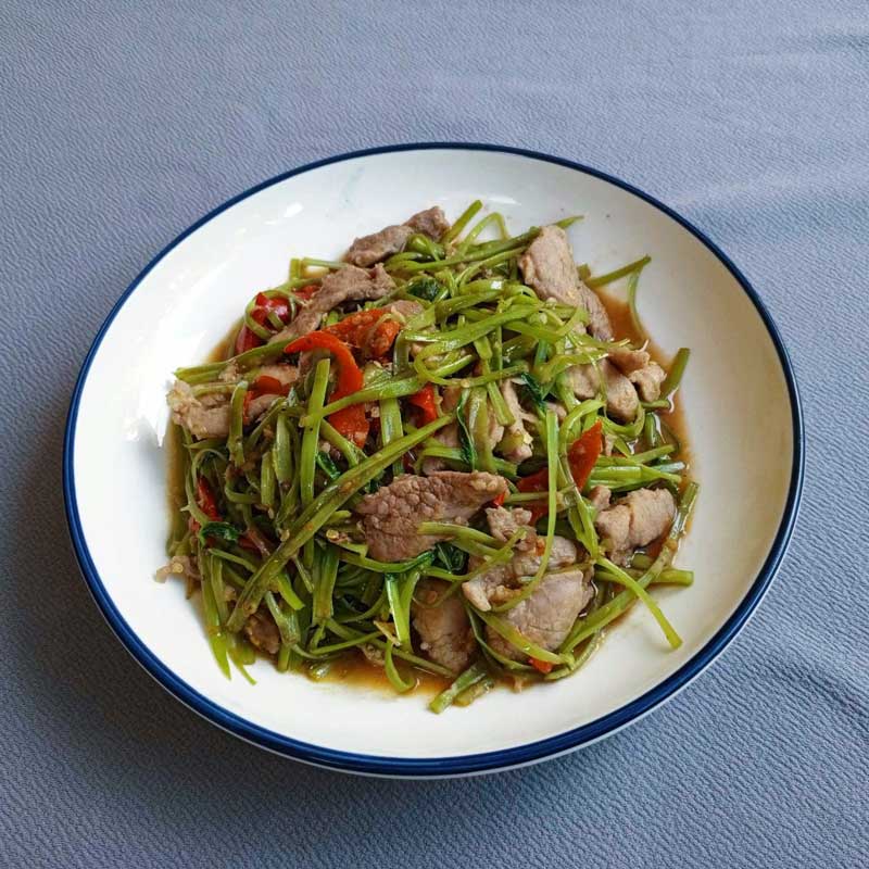 สูตรผัดผักบุ้งหมูหมัก