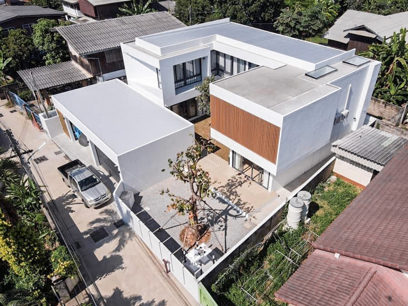 แบบบ้านทรงกล่องสีขาวสไตล์โมเดิร์น