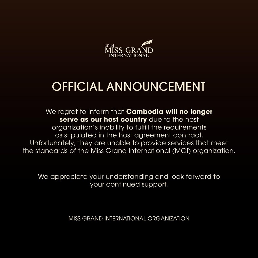 สรุปดราม่า Miss Grand International 2024 ปลดเจ้าภาพกัมพูชา