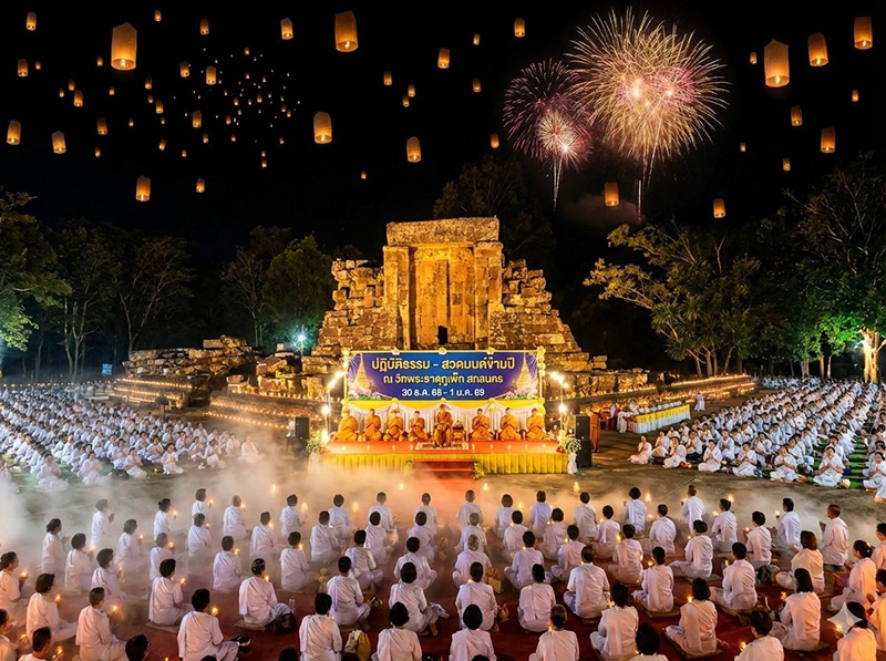 สวดมนต์ข้ามปี 2569 วัดพระธาตุภูเพ็ก สกลนคร