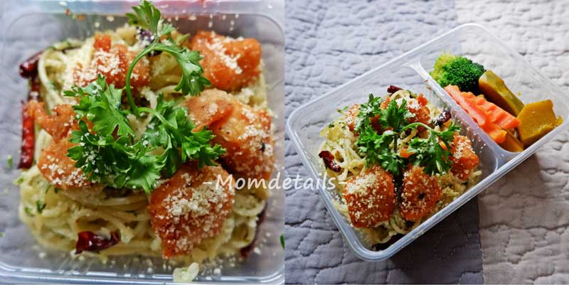 สปาเกตตีพริกแห้งอกไก่ทอด